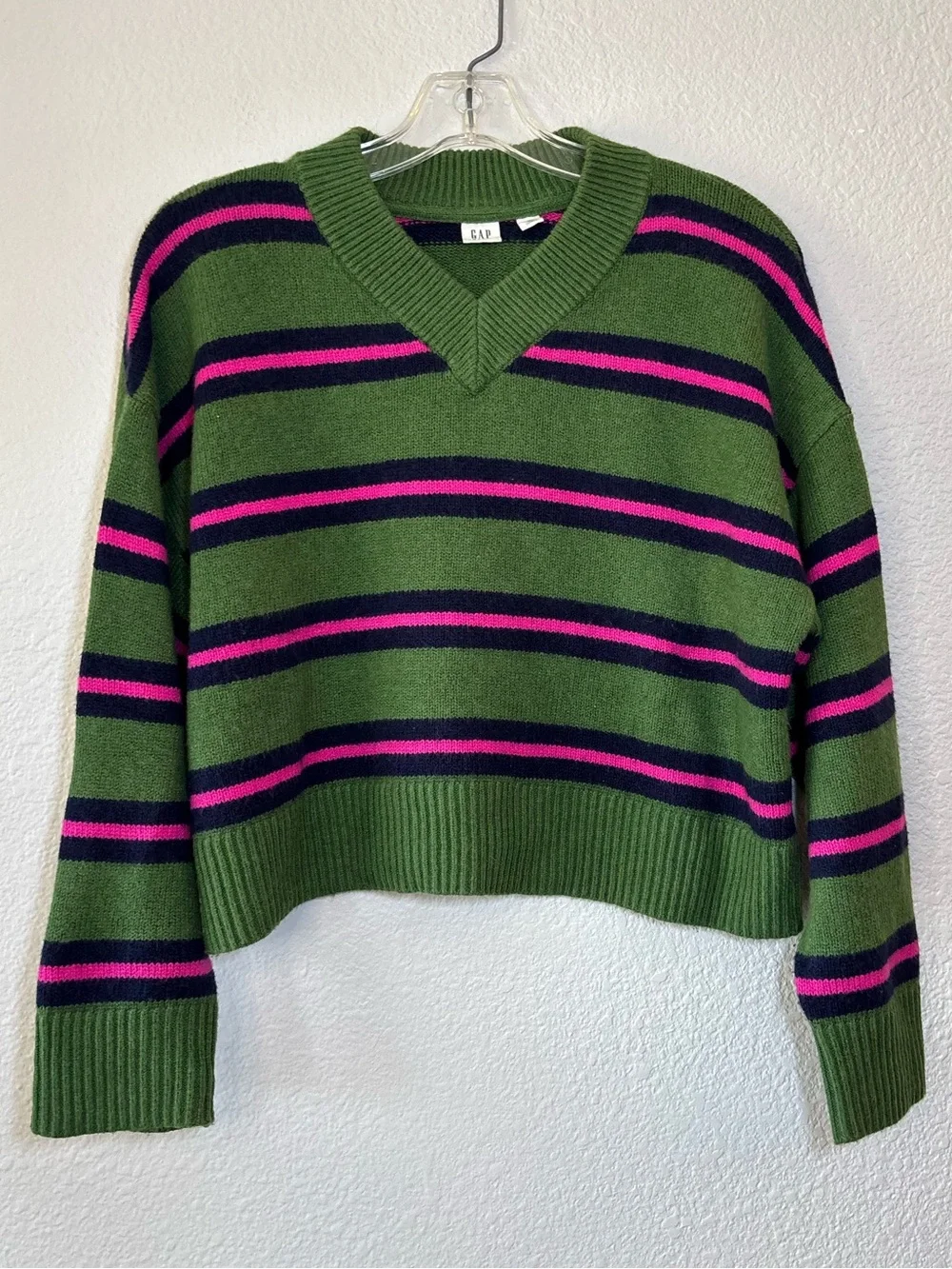 Gap Kids Cashsoft Oversized Striped V-Neck Sweater Size XL (12) Preppy